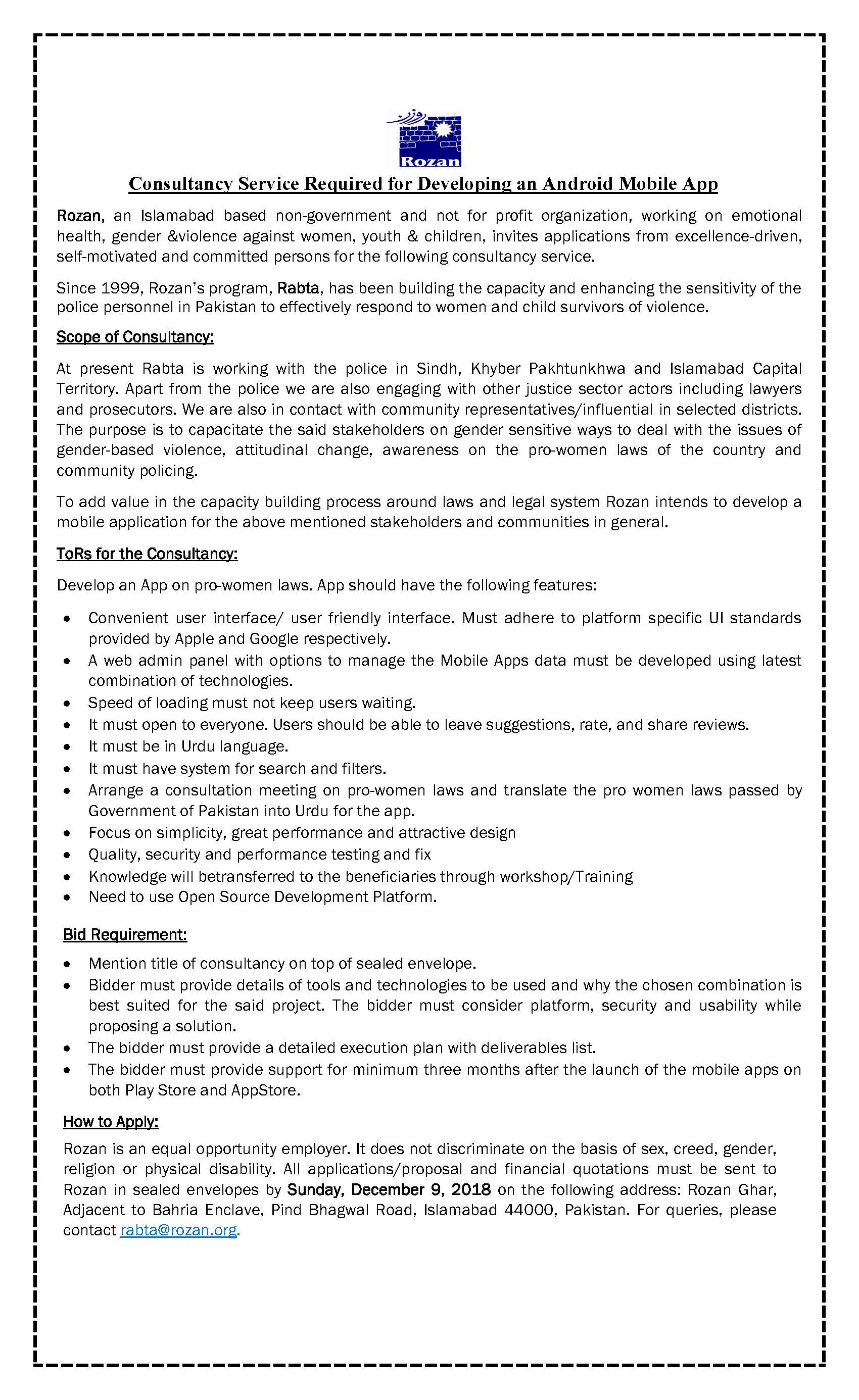 Consultancy Service Required - Rozan